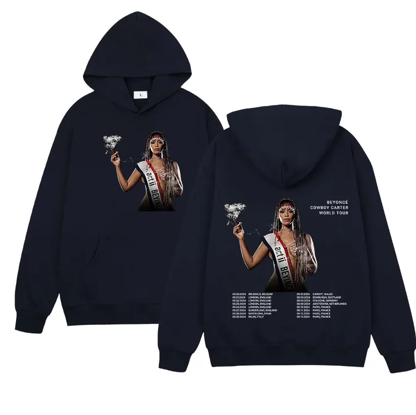 BeyonceคาวบอยCarter World Tour 2025 ใหม่อัลบั้มHoodieผู้ชายผู้หญิงแฟชั่นHarajukuเสื้อกันหนาวRetroน้ําขนาดใหญ่Pullover Hoody
