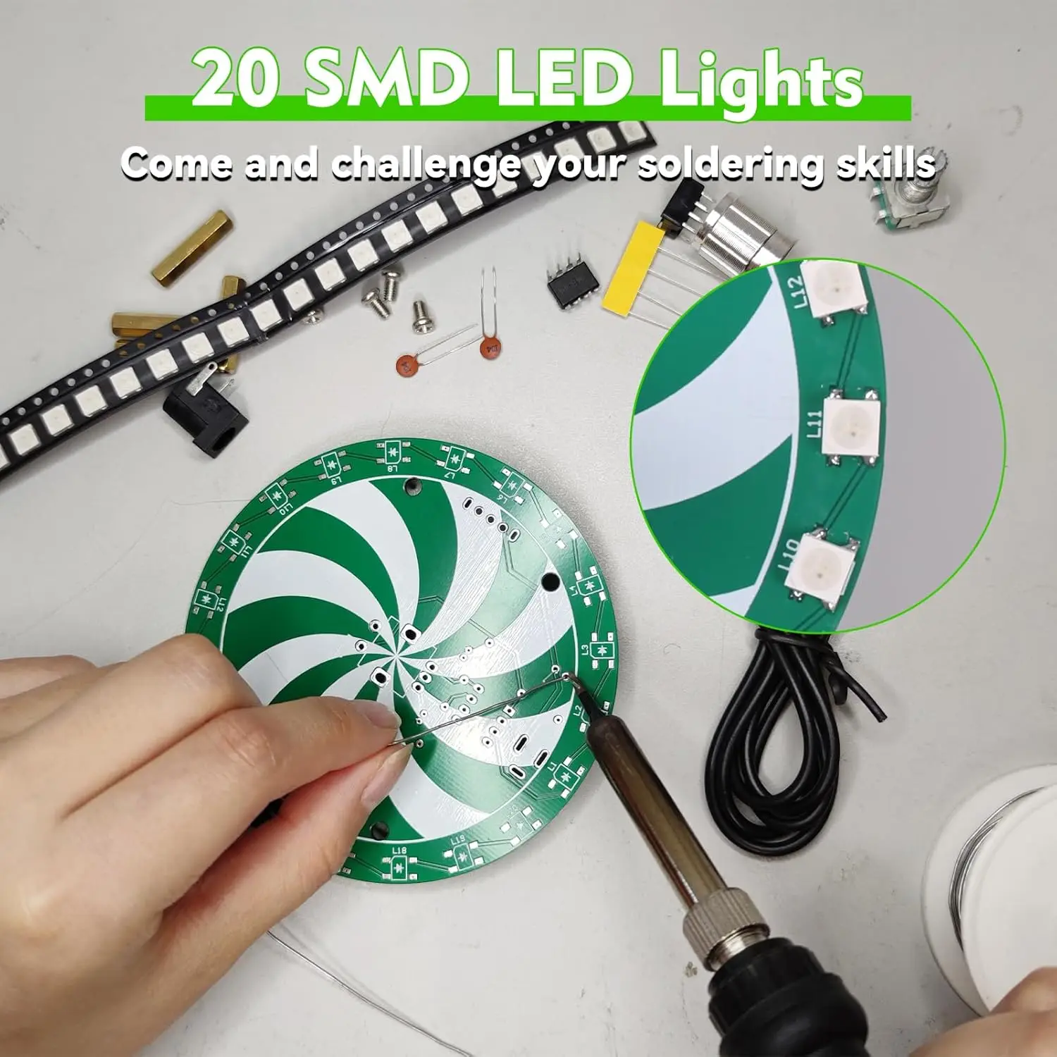 DIY Electronic Practice Kit SMD WS2812B RGB LED Light Soldering Learning Kit With Knob Adjustable Light Mode Flashing Speed