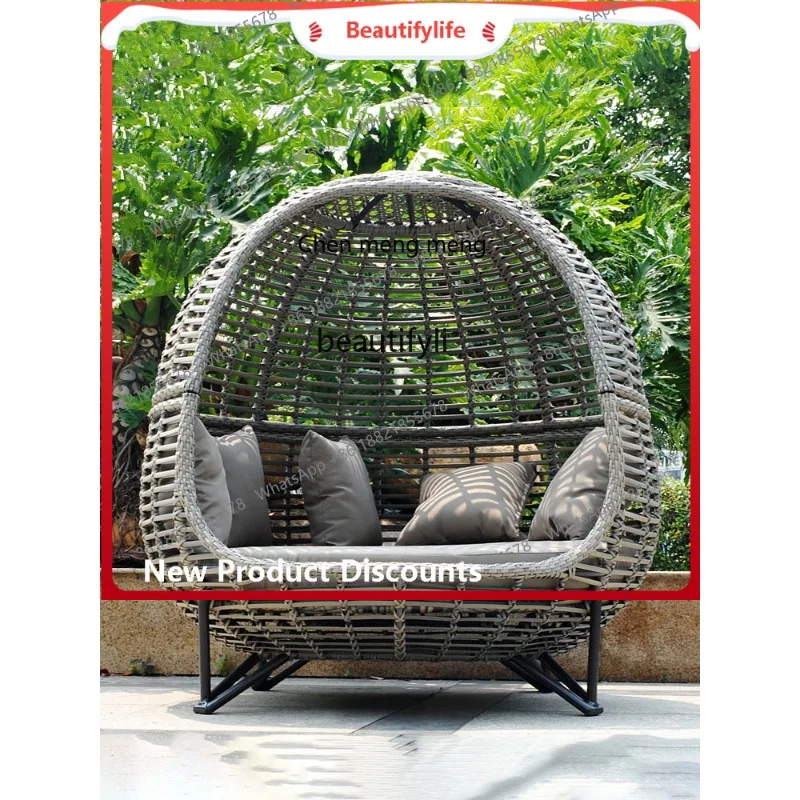 s8617Outdoor Rattan Bed Balcony Sofa Leisure Area Courtyard Rattan Sofa round Bed Landscape Rattan Recliner
