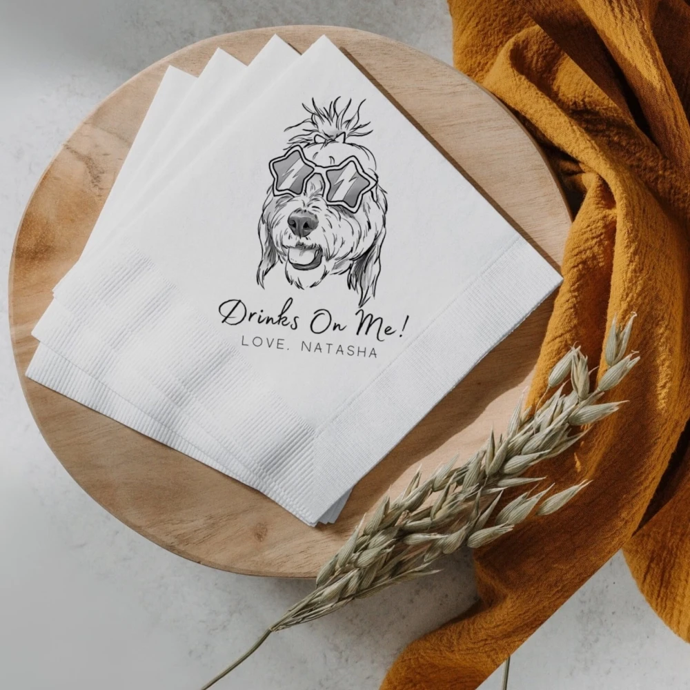 Custom Pet Cocktail Napkins, Dog Wedding Napkins, Customized Pet Napkins, Custom Pet Portrait Rehearsal Dinner Napkins , 50Pcs