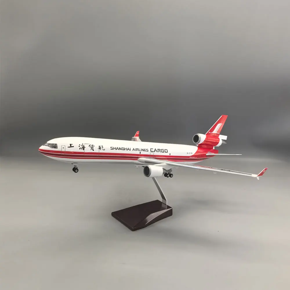 

47cm Scale Aircraft 1/130 Shanghai Airways Cargo MD-11 Resin Model Airplane Diecast With Wheels & Base Aviation Gift Collection