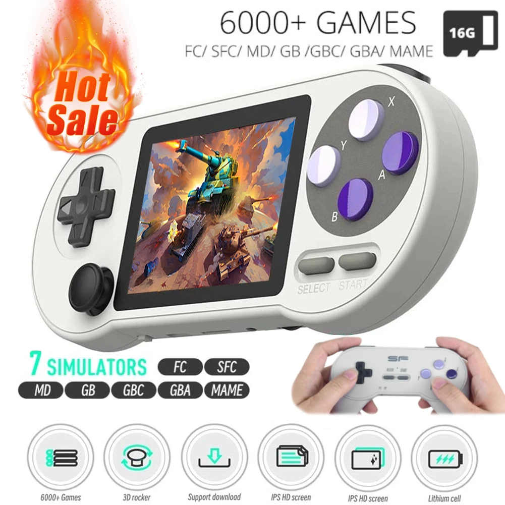 DATA FROG SF2000 Portable Handheld Game Console 3 inch Retro Game Consoles With 6000 Games Classic Mini Video Games for Kids