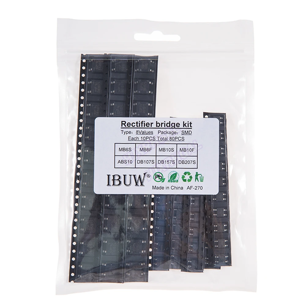 8value*10PCS=80PCS Bridge Rectifier Assorted Kit contains MB6S MB6F MB10S MB10F ABS10 DB107S DB157S DB207S igmopnrq