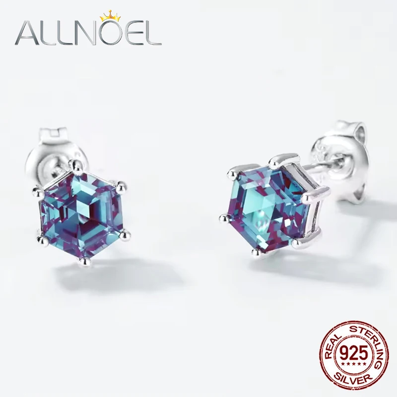 

ALLNOEL Alexandrite Stud Earrings for Women 925 Silver June Birthstone Anniversary Gift Minimalism Fine Jewelry Dropshipping
