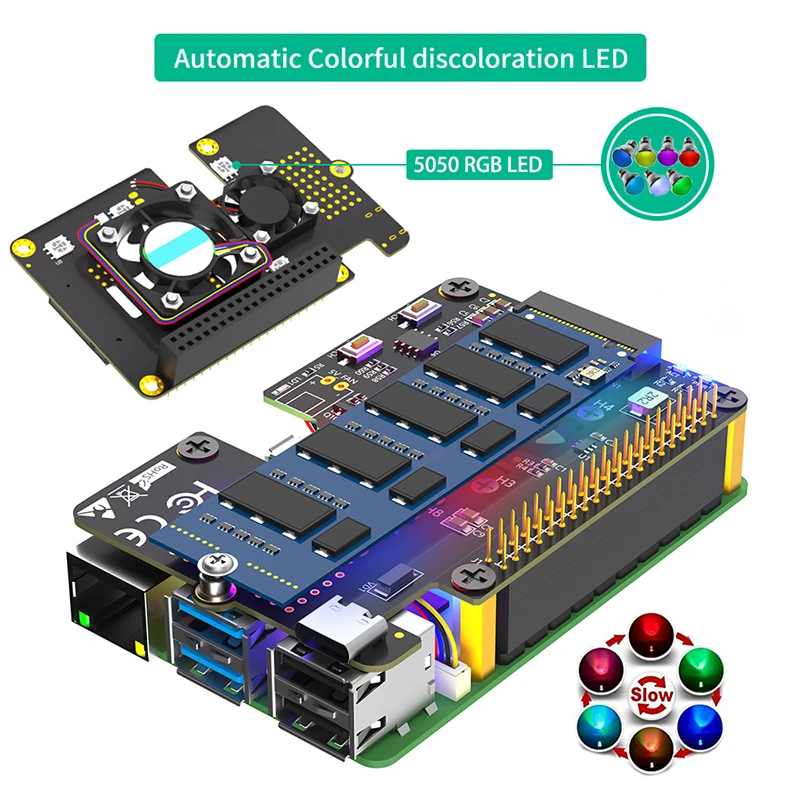 Adapter NVMe M Key to PCI-E z obsługą 2230 2242 2260 2280 M.2 NVME SSD Cooler Fan RGB LED Dual Switch FFC Kabel do Raspberry Pi 5