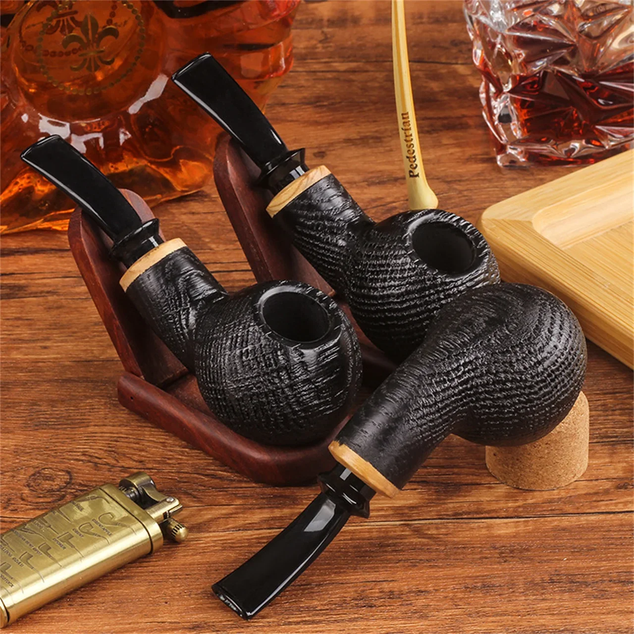 Bent Tobacco Smoking Army Wood Cut Black Gift Pipe Filter With Handmade 3mm Accessory Mount Handle Type Gentleman Oak Retro