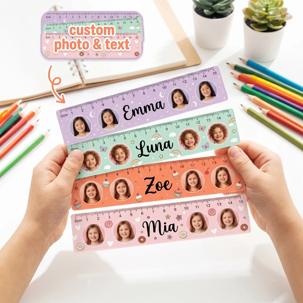 Personalized Custom Photo Text Acrylic Straight Ruler,4 Lovely Cartoon Styles,Back To School,Party Giveaway,Measuring Stationery