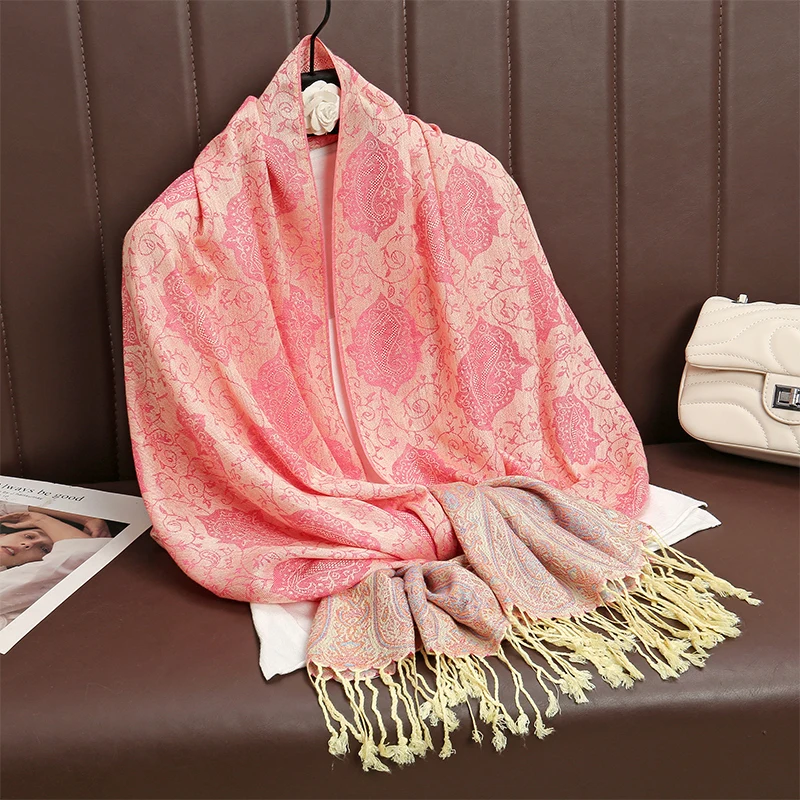 Women Cotton Jacquard Scarf Big Shawl Fashion Elegant Lady Long Printing Decorate Scarves Sun Protection Bandana