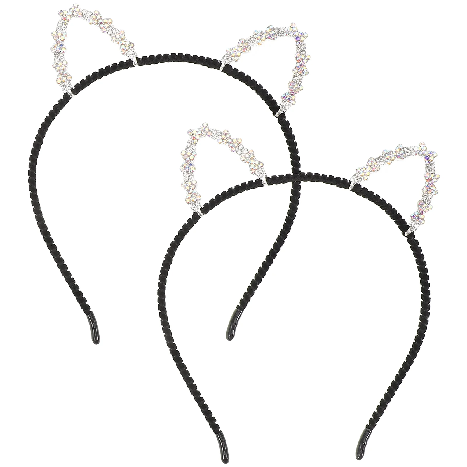 

2 Pcs Cat Ears Headband Headbands Women Wedding Hair Accessories for Brides Miss Rhinestone