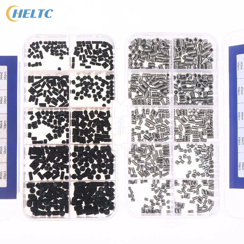 1/2BOX M2.5 M3 M4 DIN913 304 Stainless Steel Black Hex Hexagon Socket Allen Flat Point Grub Bolt Set Screw Kit Box