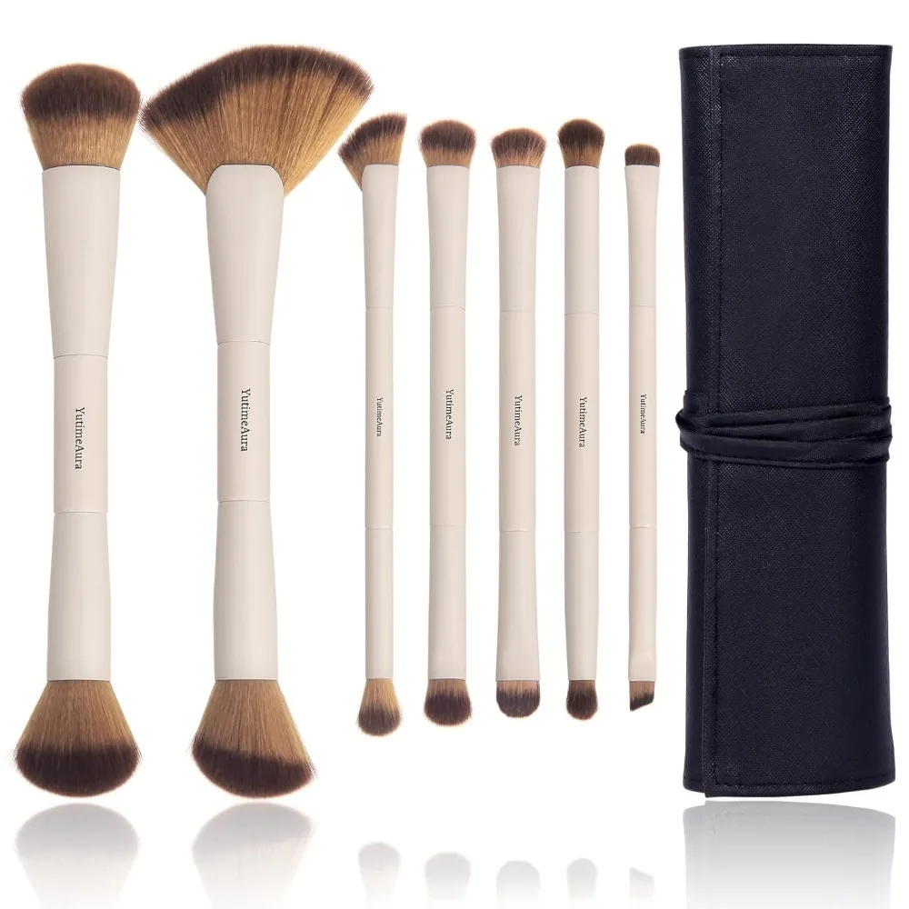 

Makeup Brushes, Dual End Makeup Brush Set 7 Pcs, Foundation Contour Powder Concealer Eye Shadows Blush Make Up Brushes, Travel G