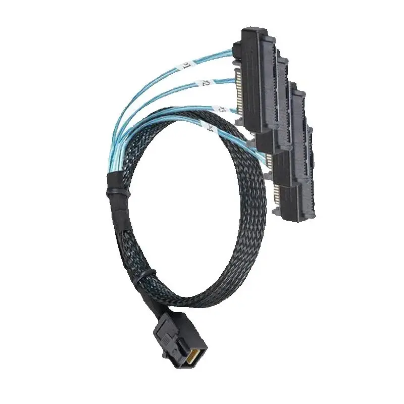 Mini SAS HD to 4x SFF-8482 Internal SAS SATA Cable SFF-8643 to 4 Connector with 15pin Power Port Hard Drive Splitter