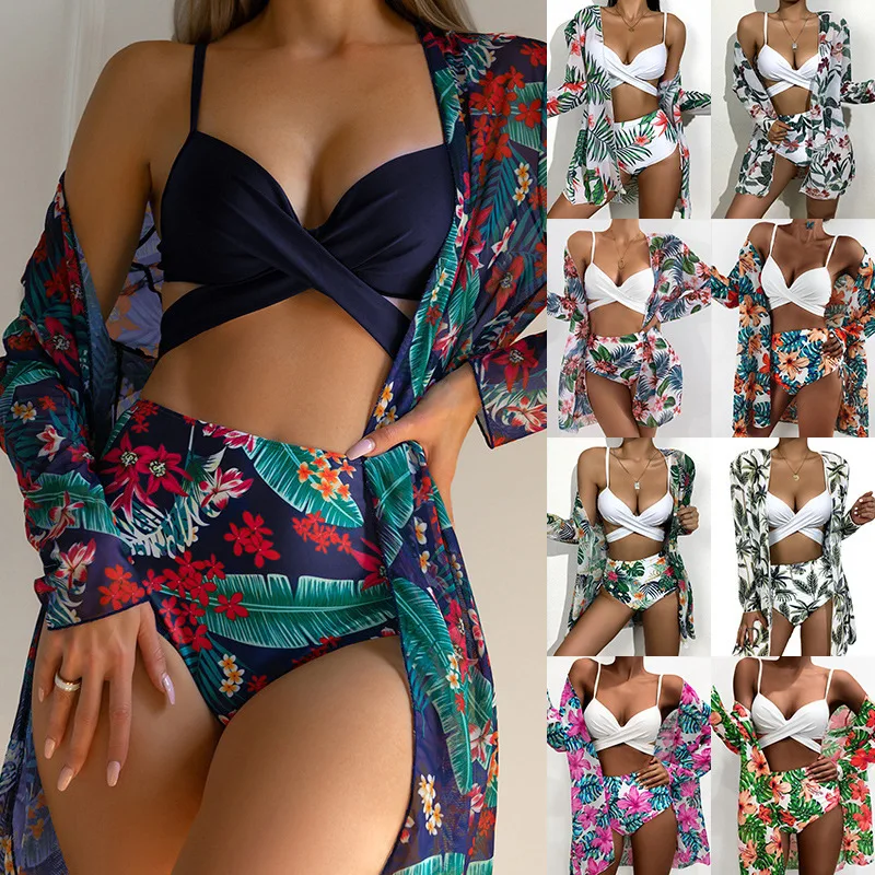 Nadanbao Sexy Mesh Floral Print Smock Bikini Swimwear Women Backless Fashion Bodysuit Swimsuit Female Summer Beach Party Bikini