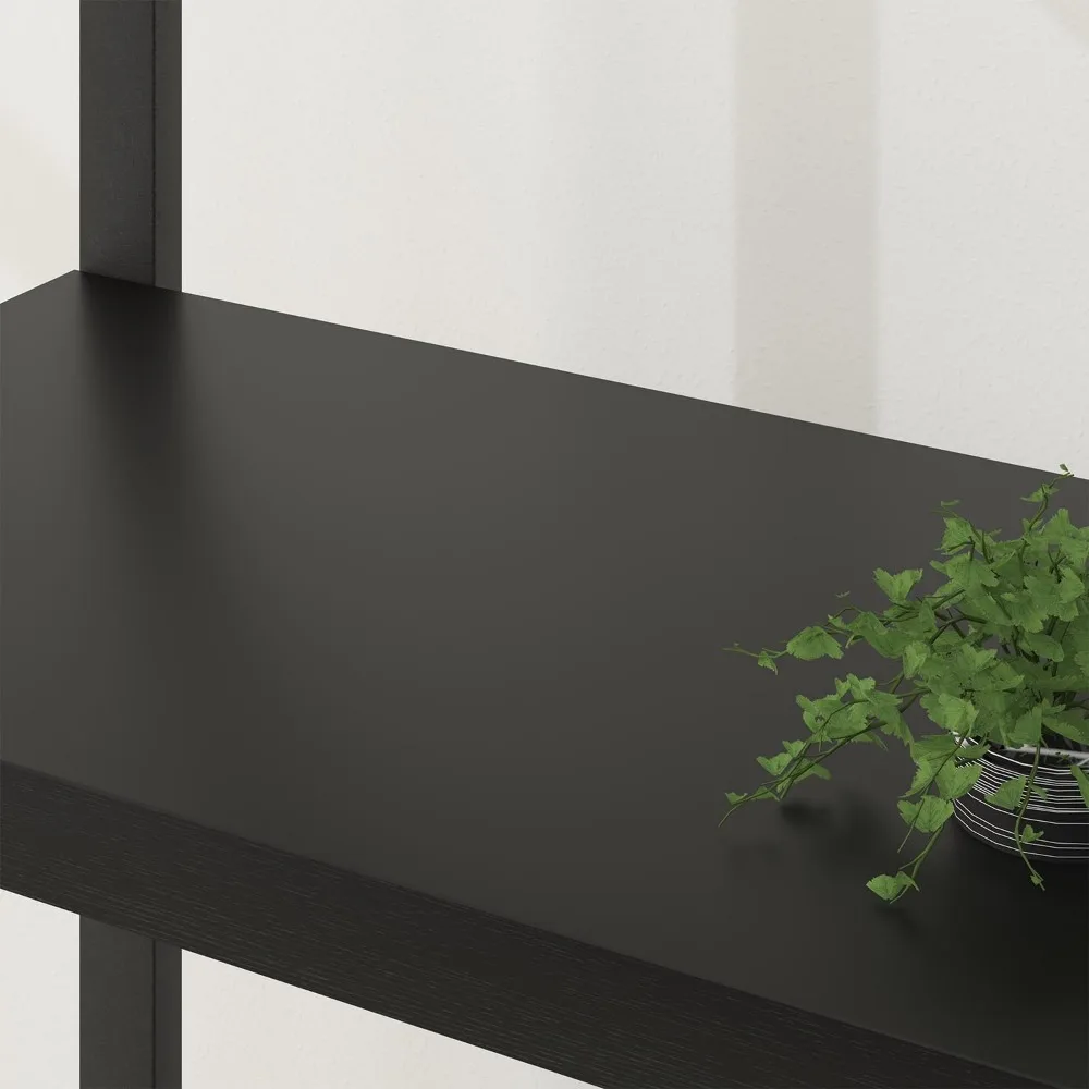 6 Tier Tall Black Bookshelf, Modern Large Wide Book Rack Storage, Industrial Wood Metal Etagere 6 Shelf Bookcase