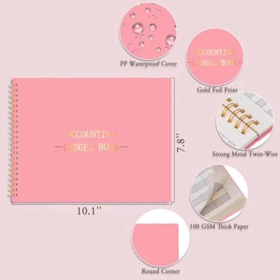 Accounting Ledger Book for Small Business Bookkeeping Home Budget Tracking with 2 Storage Pouch, Accounting Log Journal Persona view 3