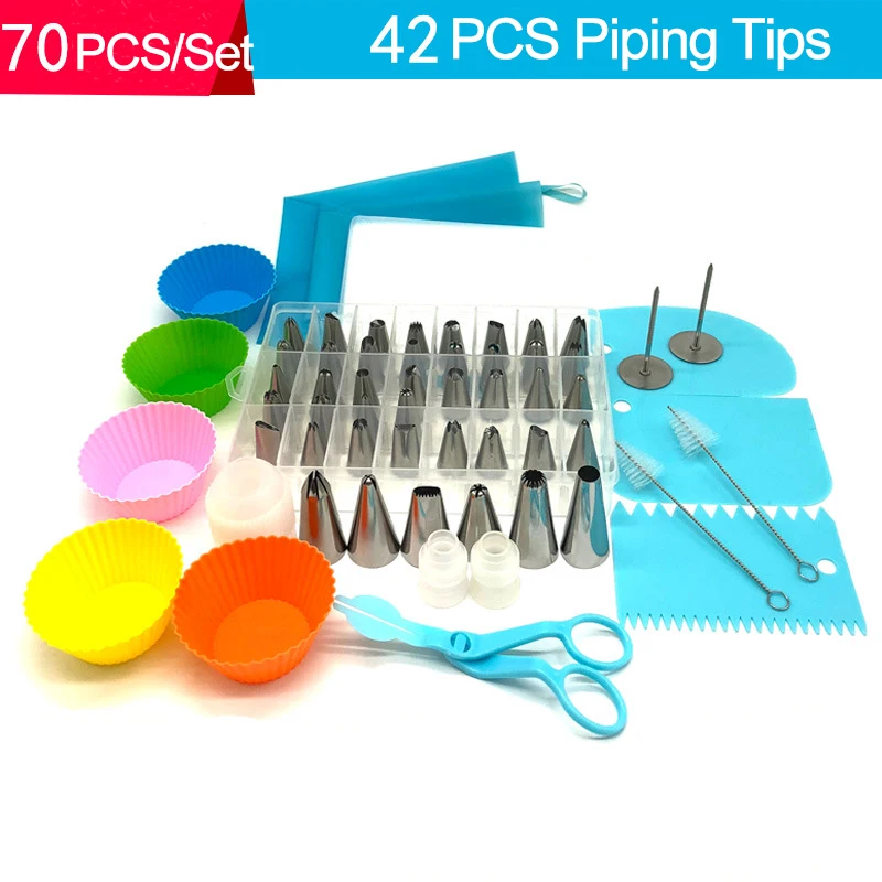 

70PCsTPU Piping Bag Muffin Cup Piping Nails Scraper 42 Piping Nozzles Kitchen Tools Cupcake Mold Cake Decoration Accessories