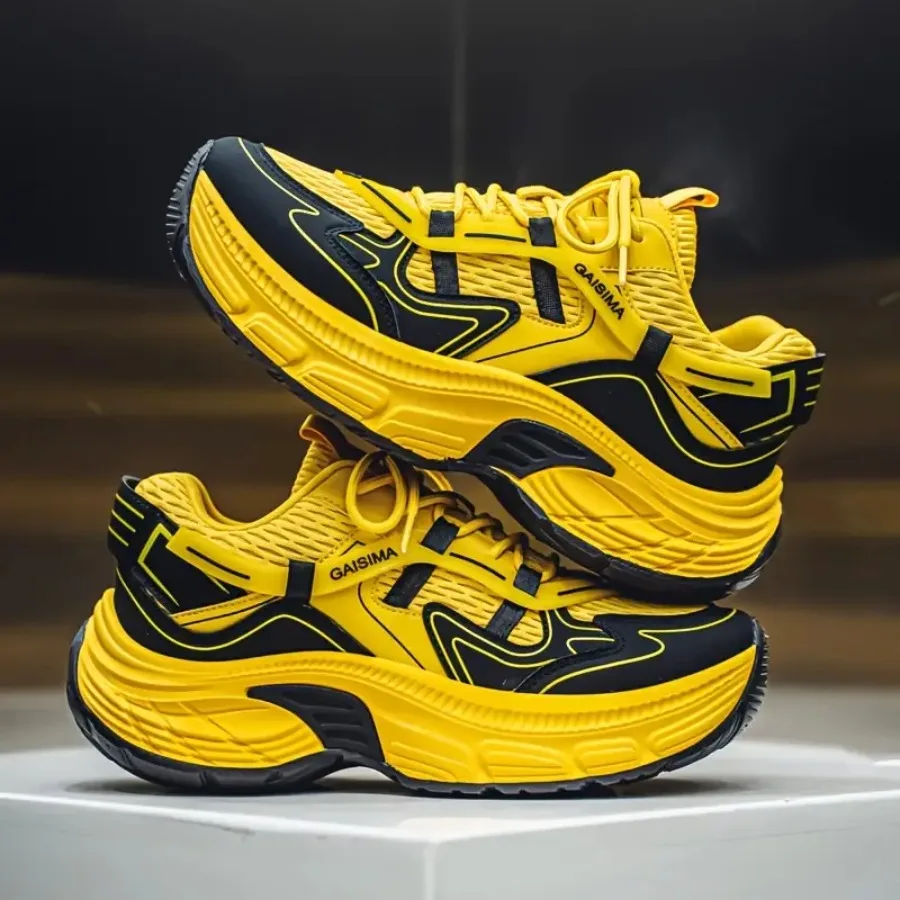 

Men's Retro Chunky Platform Sneakers with Airflow Mesh - Low-Top Dad Shoes Suitable for Summer All-Season Casual Wear Lettering