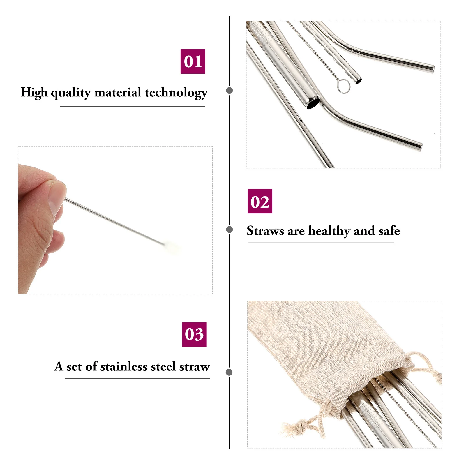 

1Set Stainless Steel Straw Set Rustproof Juice Straws Multipurpose Reusable for Milk Tea Sundaes Multipurpose Straws