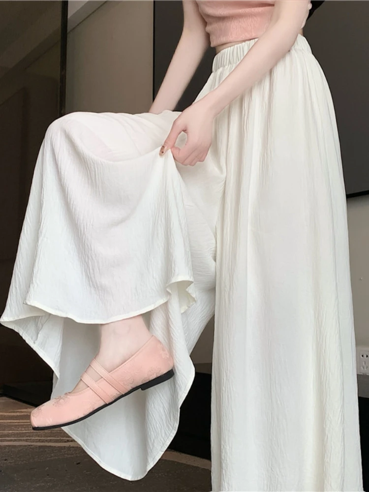 

High Waist Drapey Wide Leg Pants Ice Silk Casual Skirt Pants for Pear Shaped Women Summer New Style plus Size Slimming