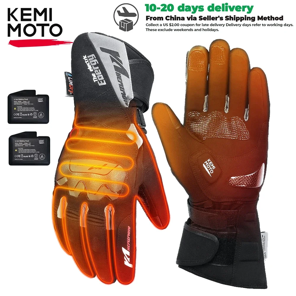 Motorcycle Heated Gloves Winter Warm Skiing Gloves Touch Screen Waterproof Rechargeable Heating Thermal Gloves For Snowmobile