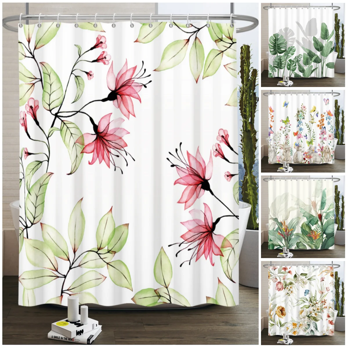 

Акварельная шторка для ванной с цветочным узором, современный свежий дизайн в стиле ботанического сада, водонепроницаемая полиэстеровая занавеска для душа с 12 крючками