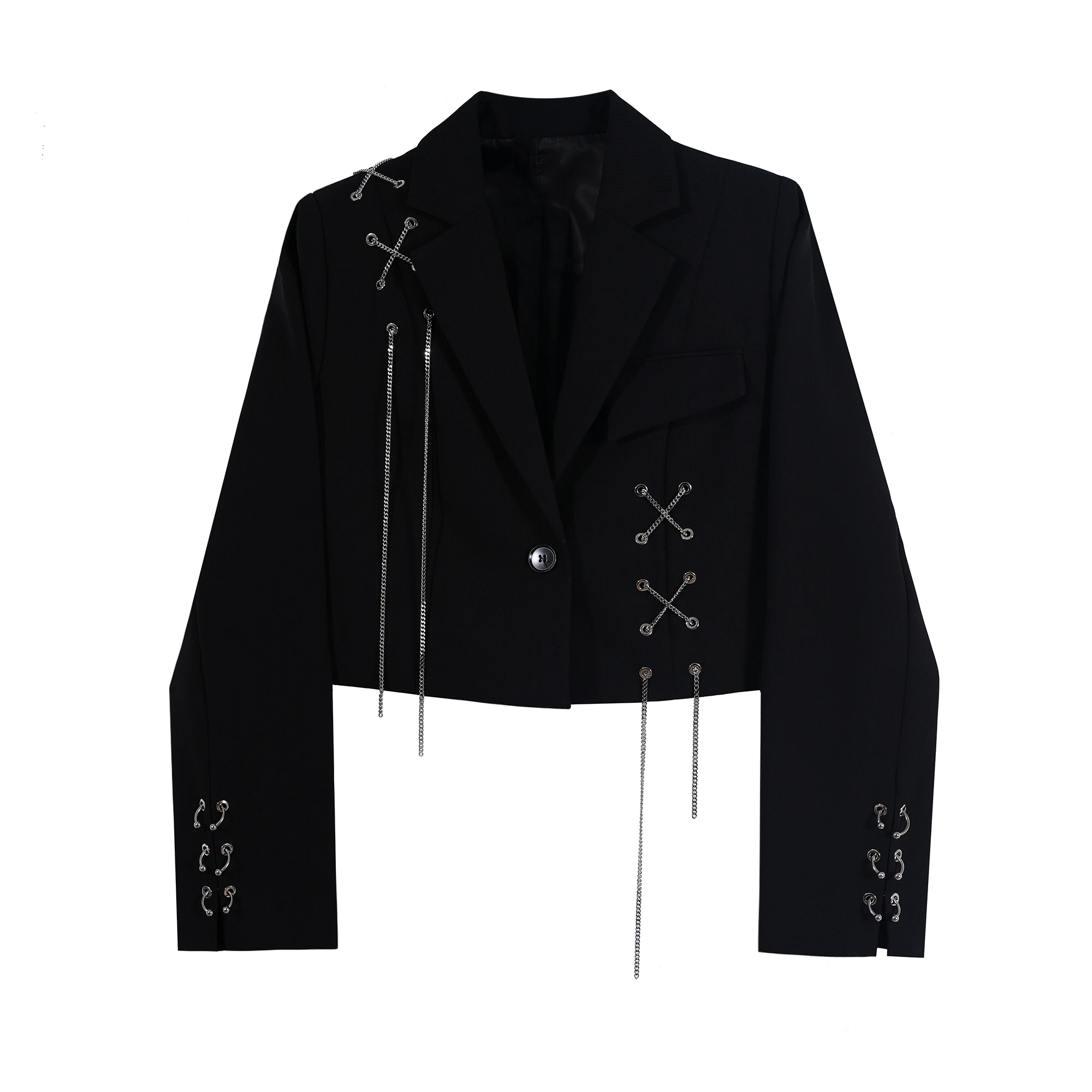 

Commute Blazer Overcoat Female Women'S Coats Sexy Casual-Chic Edgy Designers Cut Checkered Stitching Art Renaissance Rope Lacing