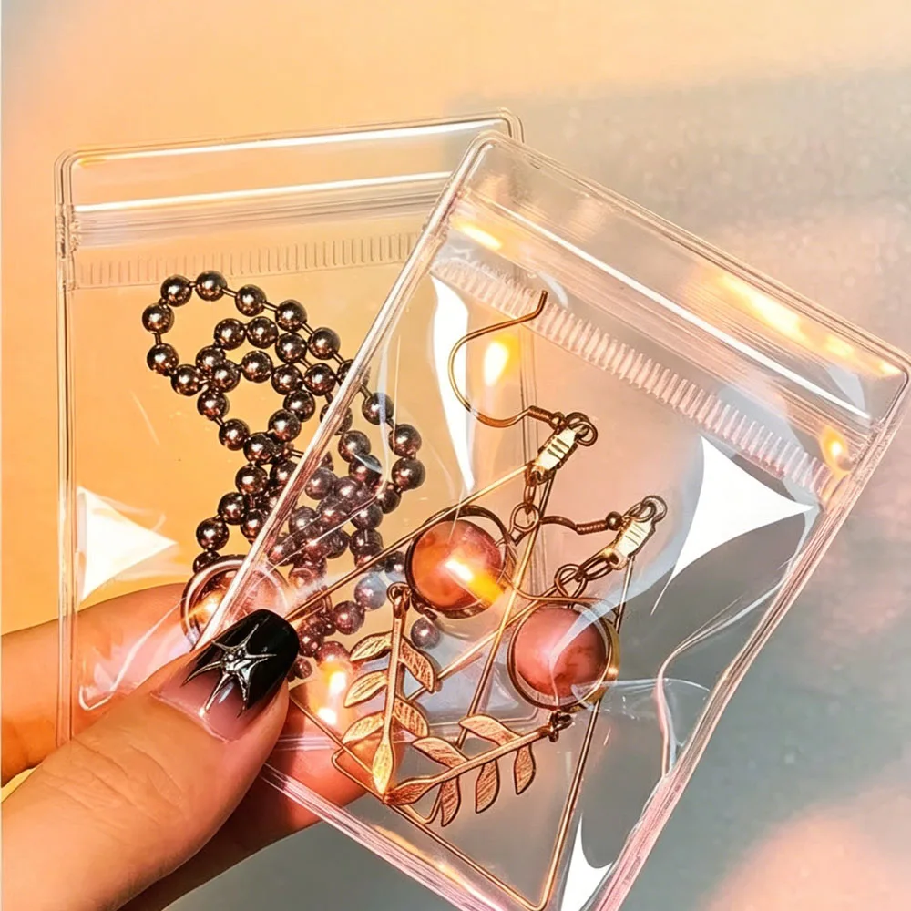 100 Stück kleine transparente PVC-Schmuckaufbewahrungsbeutel, kleine Zubehör- und Perlenverpackung, Anti-Oxidationsbeutel, selbstverschließende Plastiktüten – Detail 6