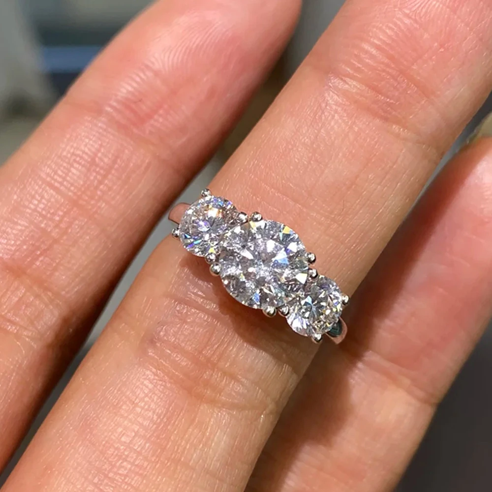

MUXIFC 3 Stone Moissanite Engagement Ring GRA Certificates 2/4ct Round Cut D Color Lab Diamond Wedding Band S925 Silver Jewelry