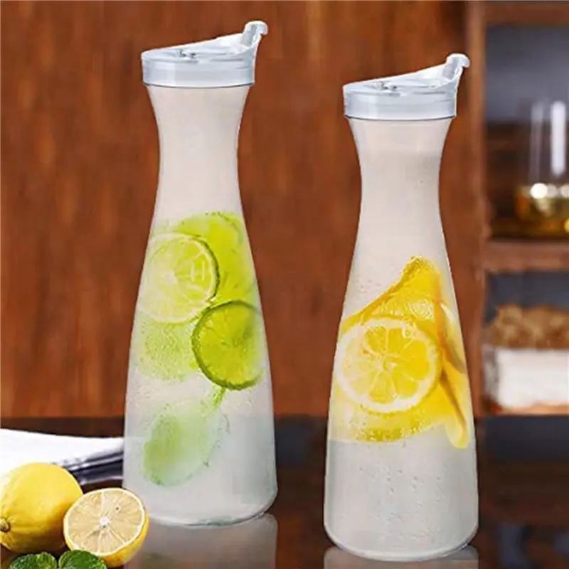 GTBL 6Pcs 1.6L Plastic Water Carafes With White Flip Tab Lids- Food Grade & Recyclable Shatterproof Pitchers - Juice Jar