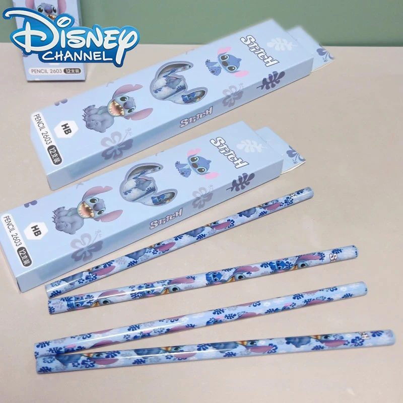 12 Stück Disney Holz Bleistift Set Lilo und Stich Serie Kinder Briefpapier Stift Schule liefert niedlichen Bleistift spitzer Geschenke