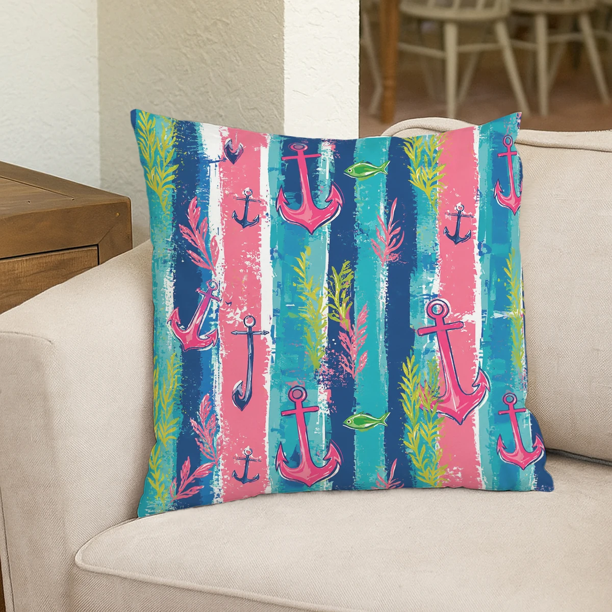 Vintage Sailing Ship Pattern Polyester Pillow Cover - 2D Printed Decorative Cushion Case for Home, Sofa, Bedroom Decor