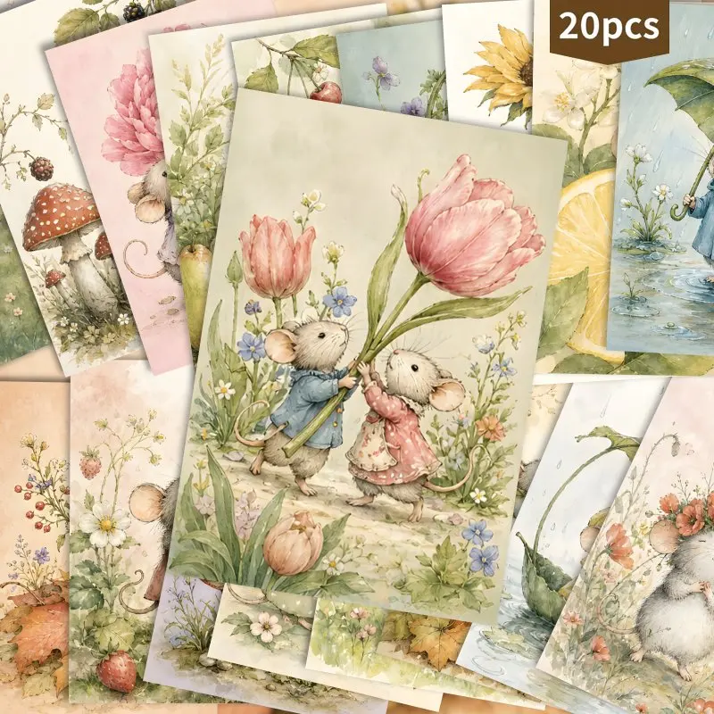 20 Pcs Cottagecore Postcard Set Watercolor Woodland Animal Floral Art  For Mailing Wall Decor Scrapbooking Junk Journal