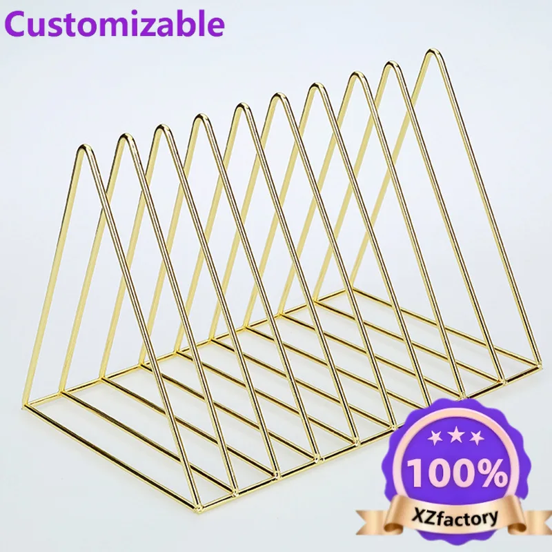 Factory Direct 2026 Wrought iron triangular bookshelf storage stainless steel wrought iron bookshelf, desktop small bookshelf, d
