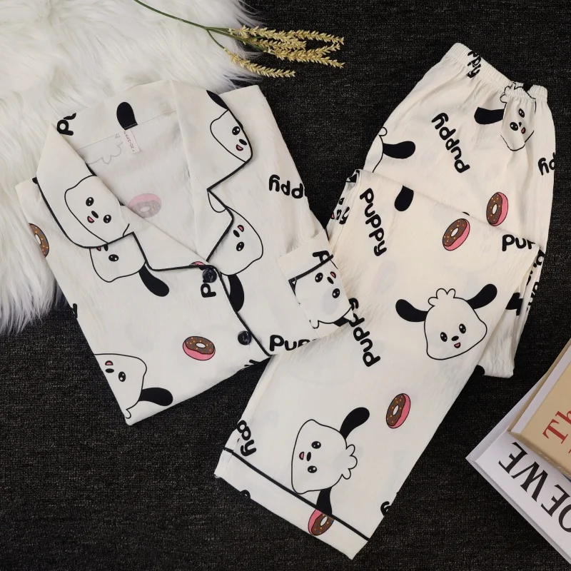 New 2025 Spring Autumn Pajamas Set Women Cute Dog Print Long Sleeve Sleepwear Loungewear Home Wear Comfortable Casual Outfit​