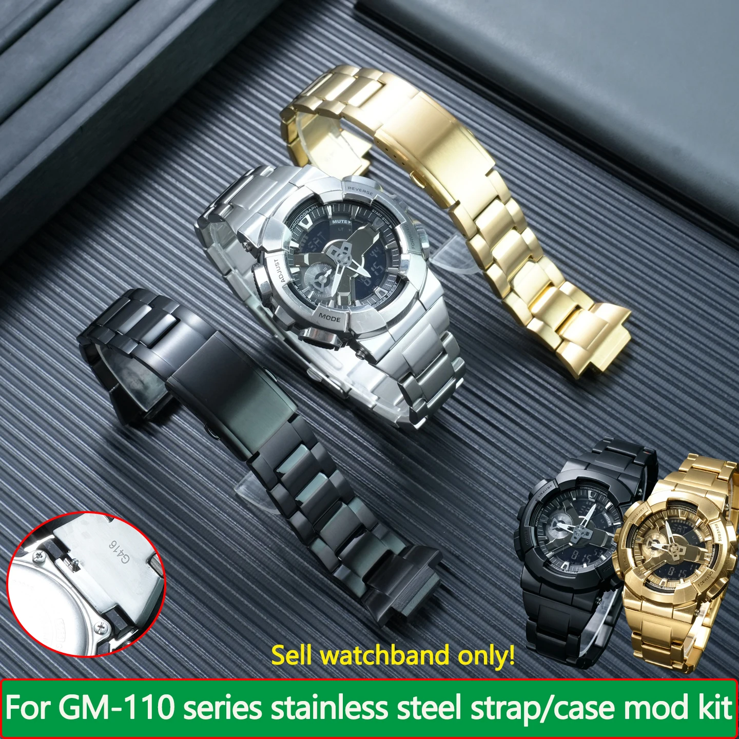 GM-110 metal case strap mod kit For Casio 5553 GM-110 series modified stainless steel strap-shell set men's watch accessories
