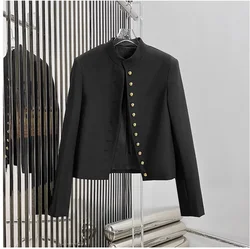 Spring and Autumn Women's National Style Design Standing Collar Metal Buckle Military Style Jacket