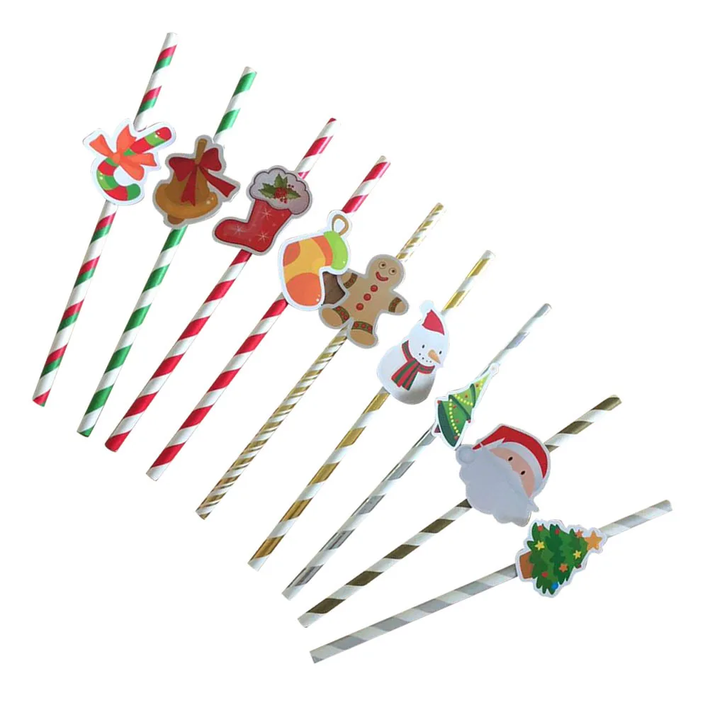 

50Pcs Disposable Paper Drinking Straws Christmas Cartoon Design Party Decoration Birthday Wedding Cupcake Paper Straws