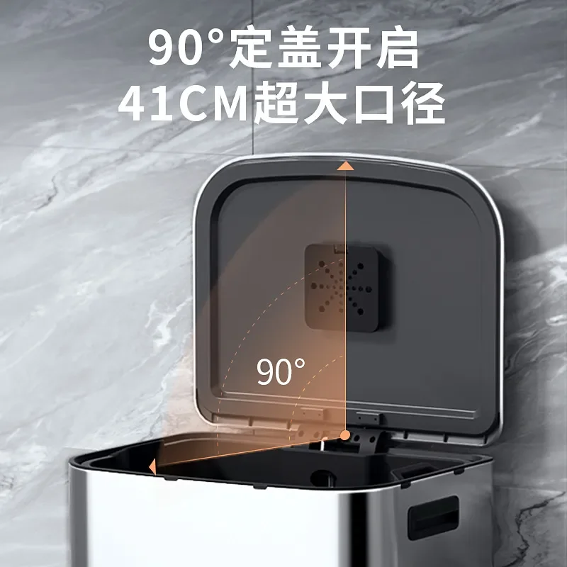 for King Size 60L Stainless Steel Trash Can Household Large Capacity Foot Operated Bin for Living Room Bedroom Bathroom White