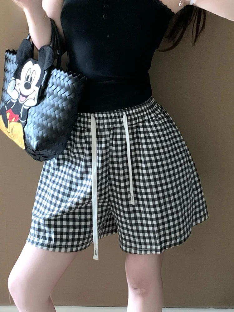 

2025 New Plaid Short Pants Sleepwear Women Summer Thin Loose Casual Simple Home Pants Comfortable Breathable Lightweight
