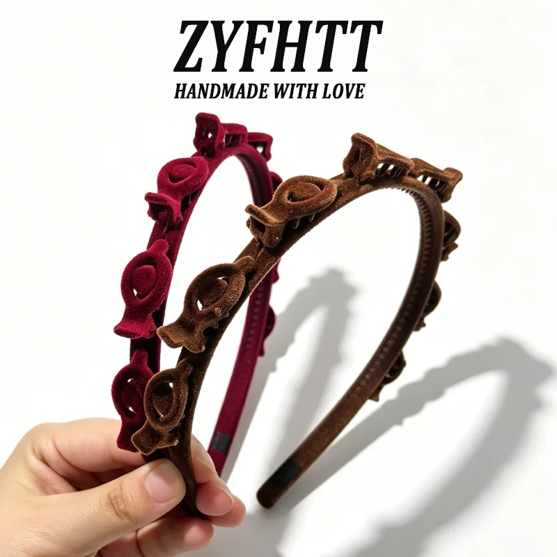 1/3 Stück ZYFHTT Rot-Schwarzes Beflocktes Geflochtenes Stirnband für Frauen Retro Vielseitiger Haarreif Modisches Mädchen-Stirnband Haaraccessoires – Detail 10