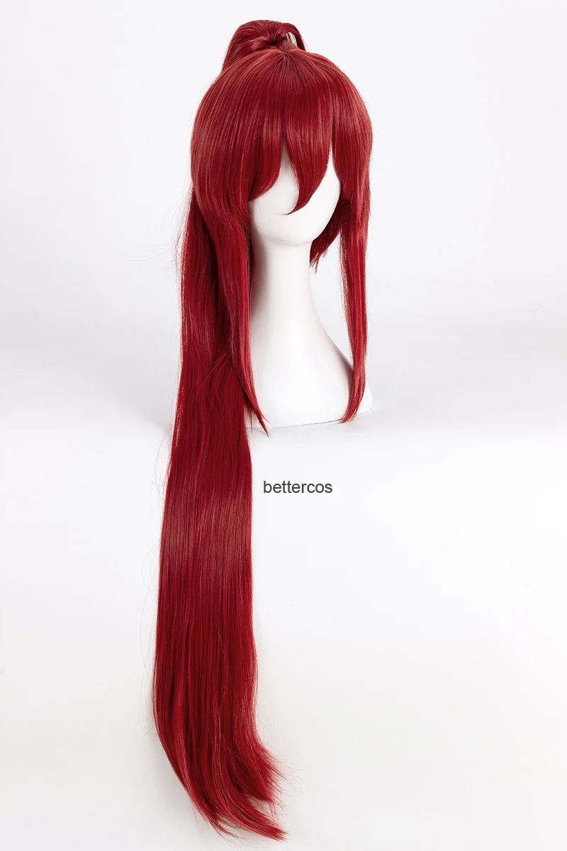 Erza Scarlet Cosplay Wigs 100cm Long Wine Red Heat Resistant Synthetic Hair Wig + Wig Cap