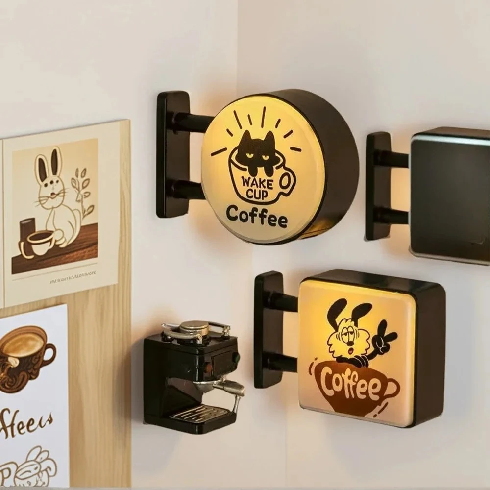 Coffee Corner Creative Refrigerator Magnet Atmosphere Light Sign Fridge Magnets Home Miniature Coffee Shop Glowing Decoration