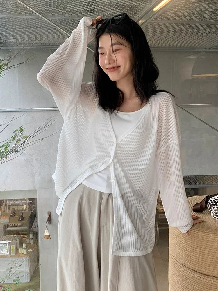 Women's Cardigan New V-neck Long Sleeved Female Shirt Female Jumpers Sun Protection Woman Top Spring Summer Knitted Cardigan