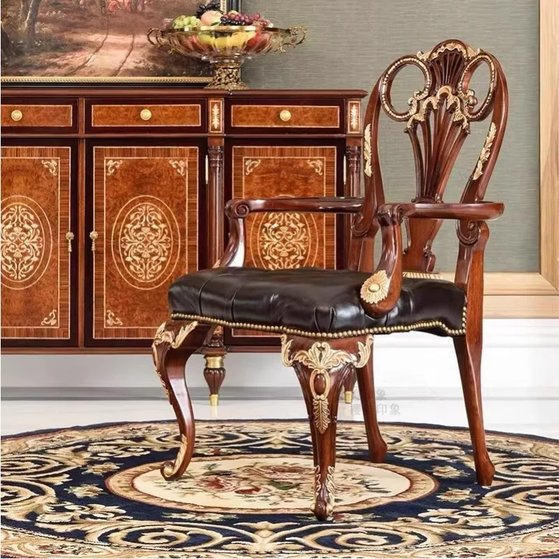 Alexander solid wood carving flower dining chair sofa English La Casa La buckle lounge chair restaurant Book