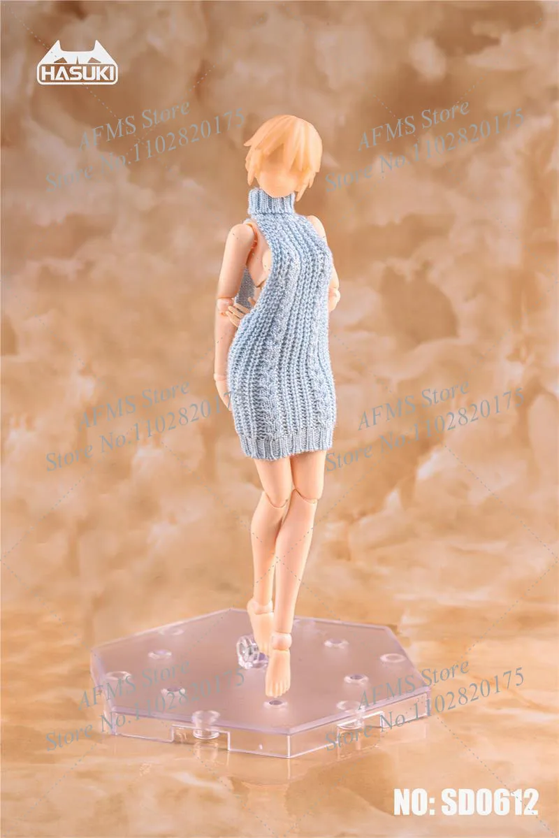 HASUKI 1/12 suéter de soldado femenino Anime Girls sin espalda sin mangas jersey de cuello alto vestido de punto Tops aptos para figura de acción de juguete de 6 pulgadas