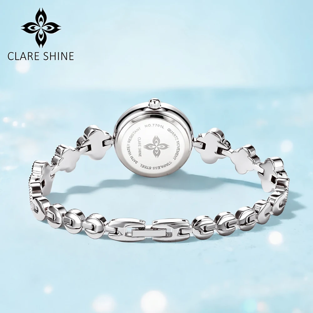 CLARE SHINE 7701 Lucky series small lucky four-leaf clover quartz women's watch with diamond bezel imported movement view 2
