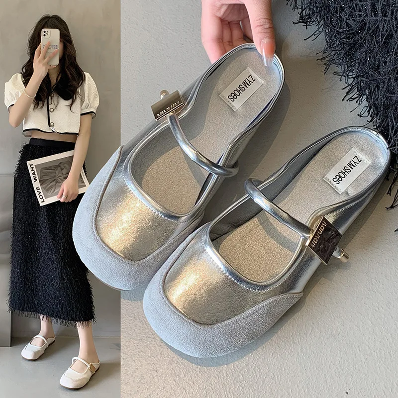 2024 French Half Slippers Women Summer Fashion Mules Slippers Ladies Casual Outdoor Soft Sole Shallow Mouth Flats Slippers Women