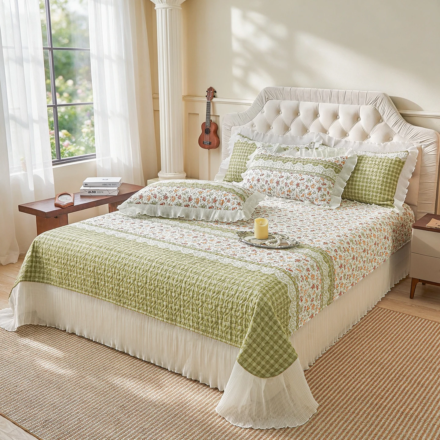 Soft Bed Cover Pure Cotton Bed Linen Thicken Double Bedspread Ruffles Mattress Topper Adults Kids Sheets colchas (No Pillowcase)