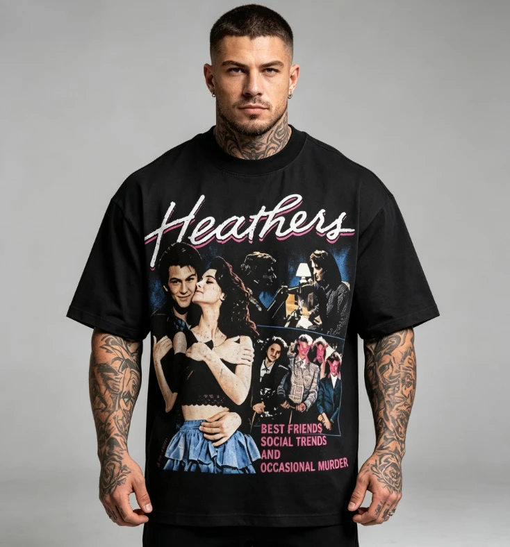 2026 new Street style loose-fit T-shirt classic retro couple portrait printed T-shirt