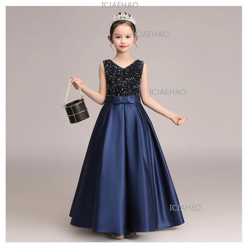 2026 Girls Piano Violin Performance Elegant Dress Costume Children New Sequin Pageant Birthday Princess Gown Formal Party Outfit